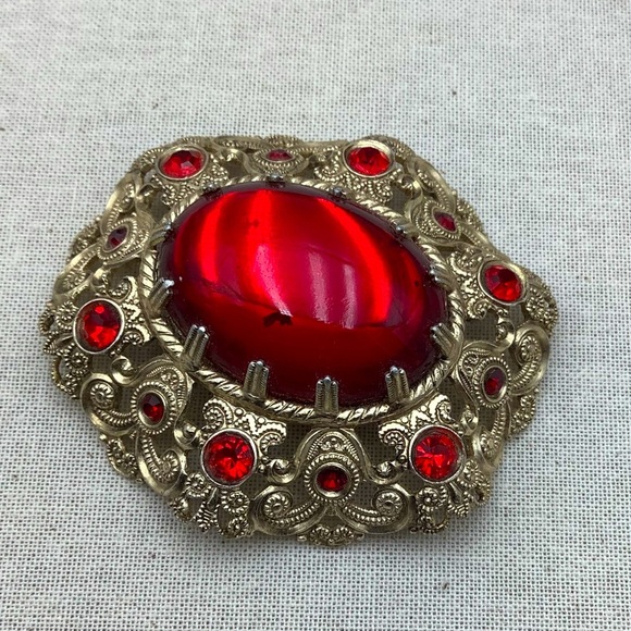 Vintage West German signed  Red and Silver Brooch - Picture 1 of 3